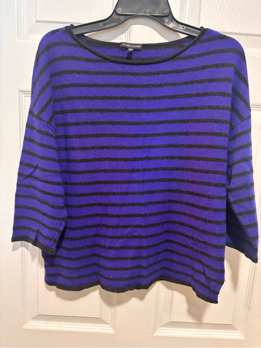 Eileen Fisher Purplish-blue and Black Striped Boatneck Sweater
